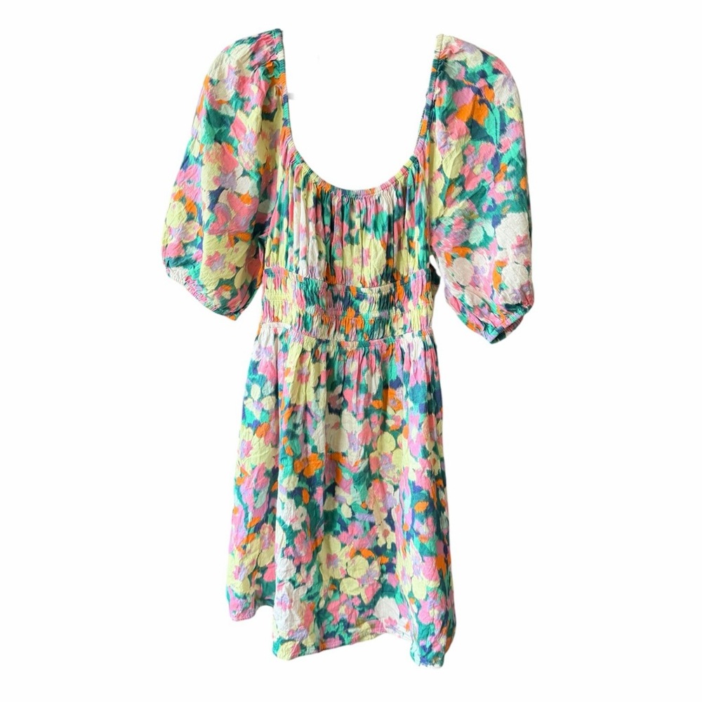 GAP Pastel Floral Puff-Sleeve Mini Dress - Pink, Green, Yellow, Orange, White